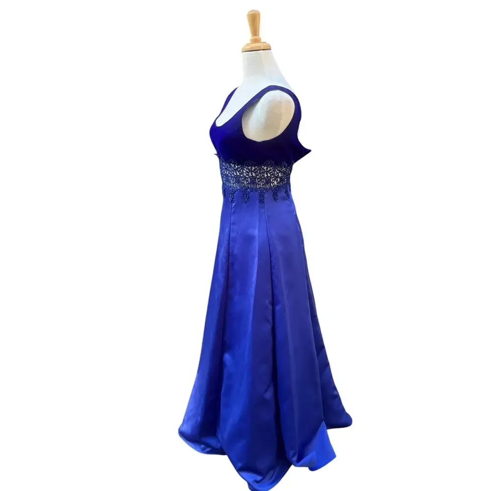 VTG ZumZum Prom Dress Gown 3/4 Blue Velvet Unconventional Lace Formal Glam 90s‎